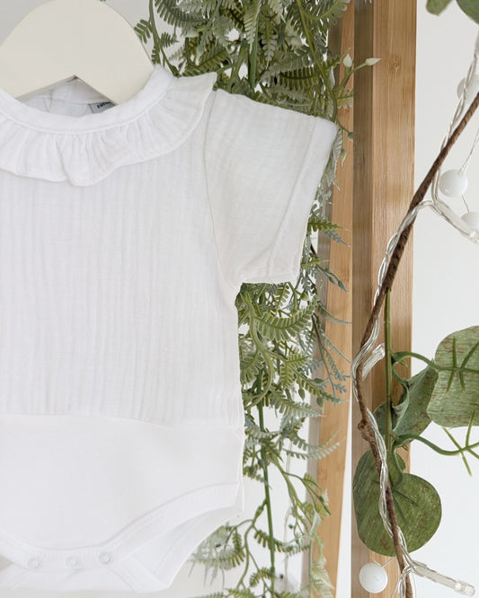 Body Manga Corta Volante Bambula Blanco - Babidu