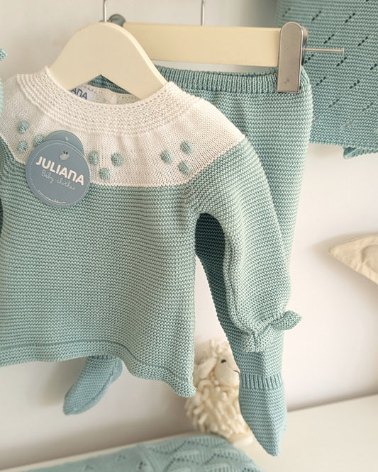 Conjunto Polaina Canesú Bodoques Verde Agua - Juliana