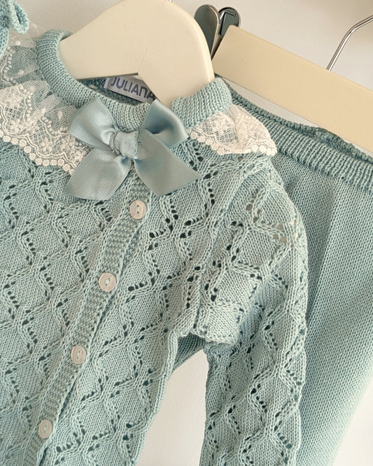 Conjunto Polaina Calado Lazo Verde Agua - Colección Tramontana de Juliana