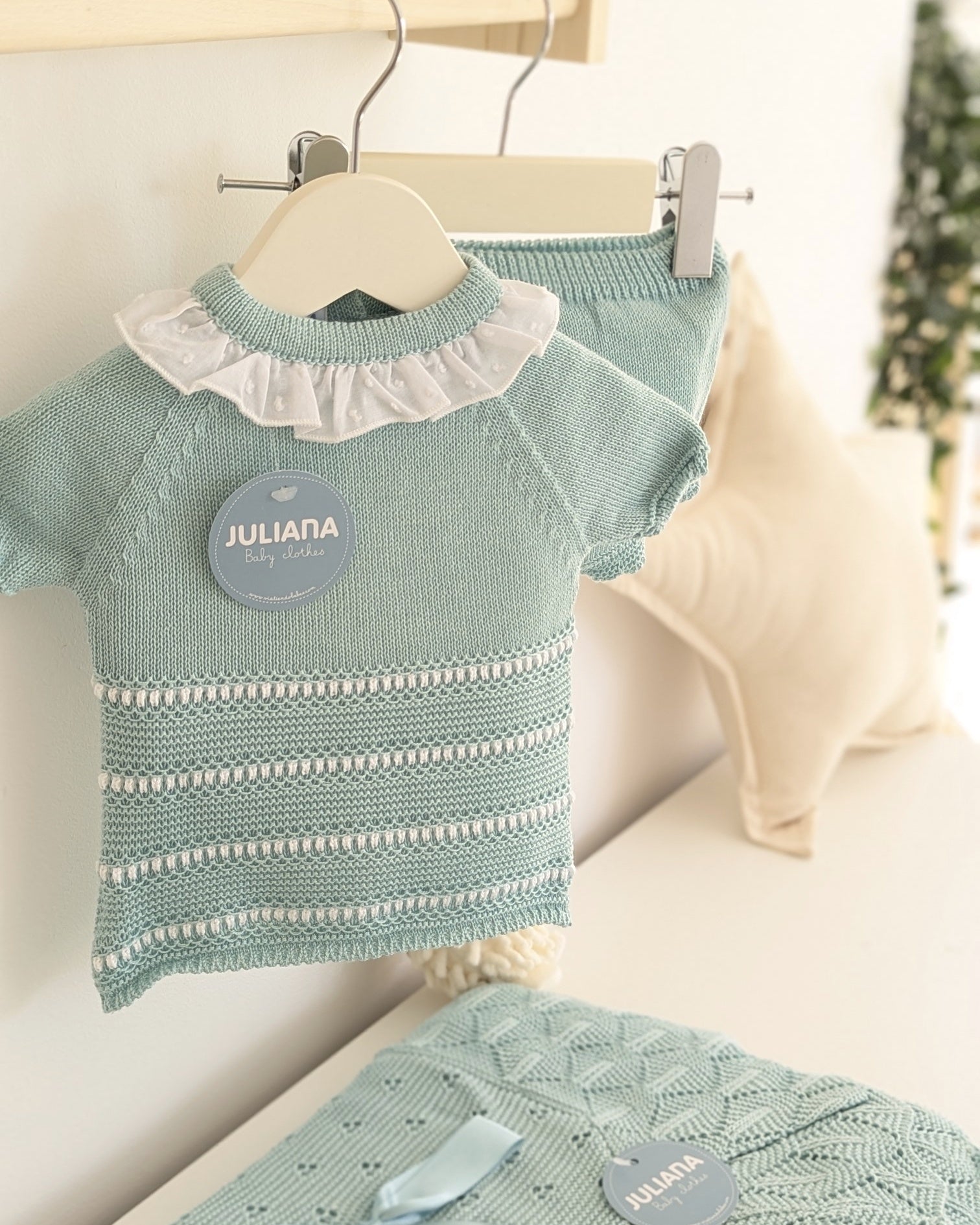 Conjunto Braga Punto Lines Verde agua Colección Gallego de