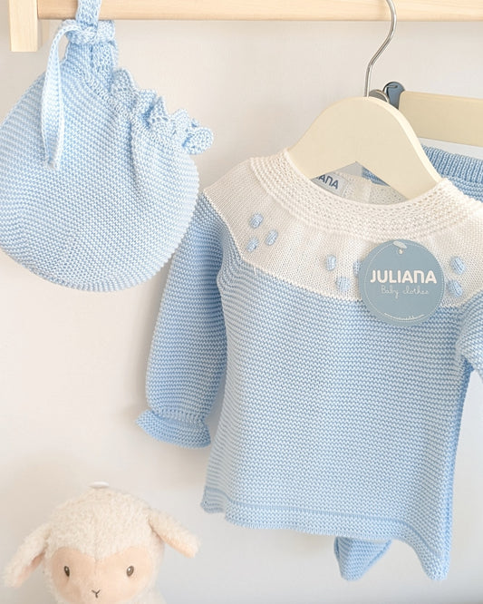 Conjunto Polaina Canesú Bodoques Celeste - Juliana