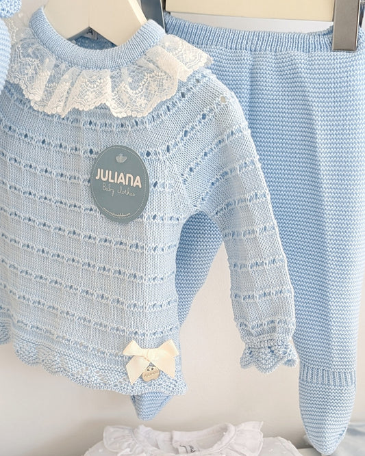 Conjunto Polaina Pasacintas Celeste - Colección Etesio de Juliana