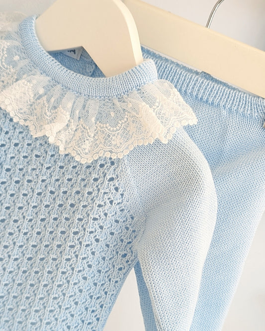 Conjunto Polaina Calado Celeste - Colección Mistralet de Juliana