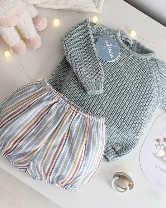 Conjunto Pantalon Rayado Verde Menta - Colección Acuarela de Juliana