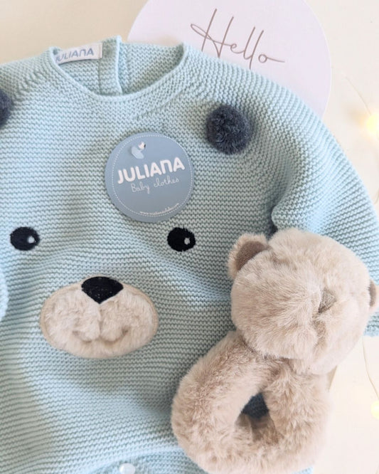 Pelele Bebé Largo Cara Osito Verdeagua 25630 - Colección Cuento de Juliana