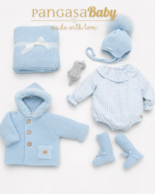 Pelele Tela Cuadros Celeste Empolvado - Soft Collection Pangasa Baby