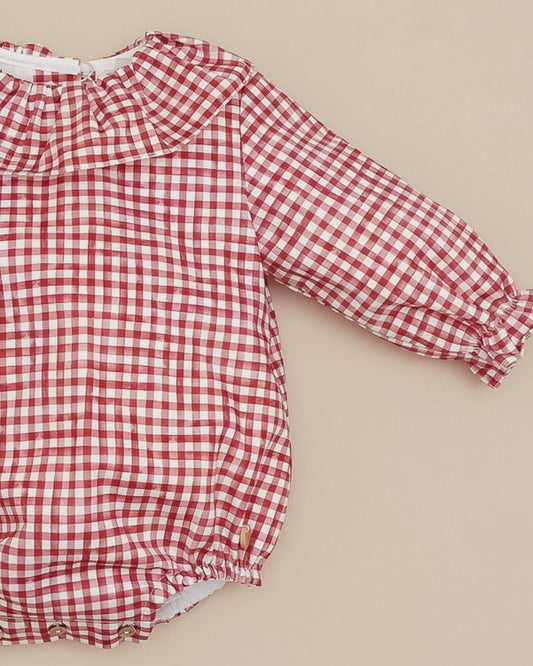 Pelele Tela Cuadros Granate Cereza 💖 Rouge Couture - Pangasa Baby