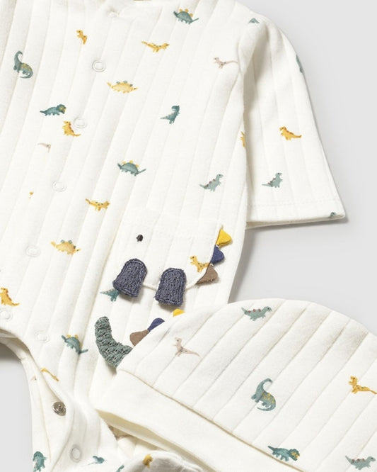 Pelele con Gorrito Bebe Niño Dinosaurio Crudo 27170 - Mayoral