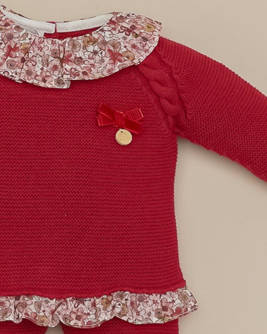 Primera Puesta Cuello Volante Flores Granate Cereza 💖 Rouge Couture - Pangasa Baby