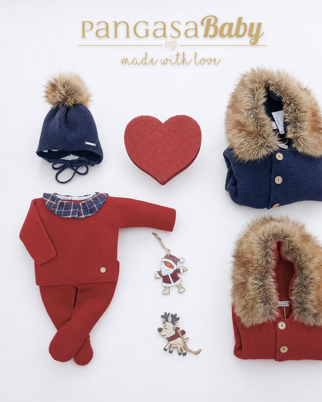 Primera Puesta Cuello Volante Granate - Christmas Collection Pangasa Baby