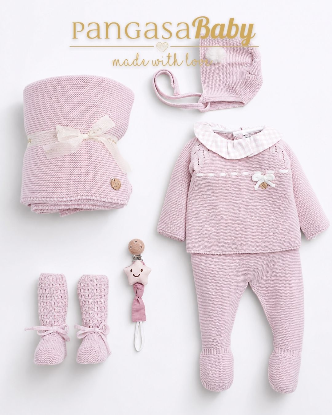 Primera Puesta Cuello Volante Rosa Empolvado - Soft Collection Pangasa Baby