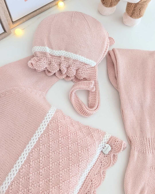 Primera Puesta Cuello Volante Rombos Rosa Palo - Colección Ladera Juliana