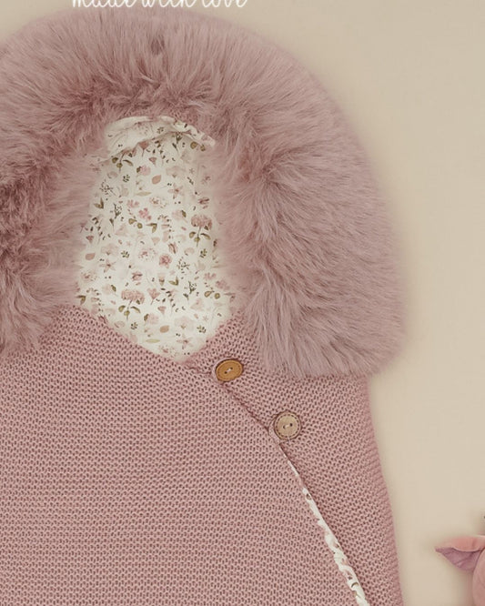 Saco Pelo Natural Rosa Vintage Flores 🌸 Velvet Pink - Pangasa Baby