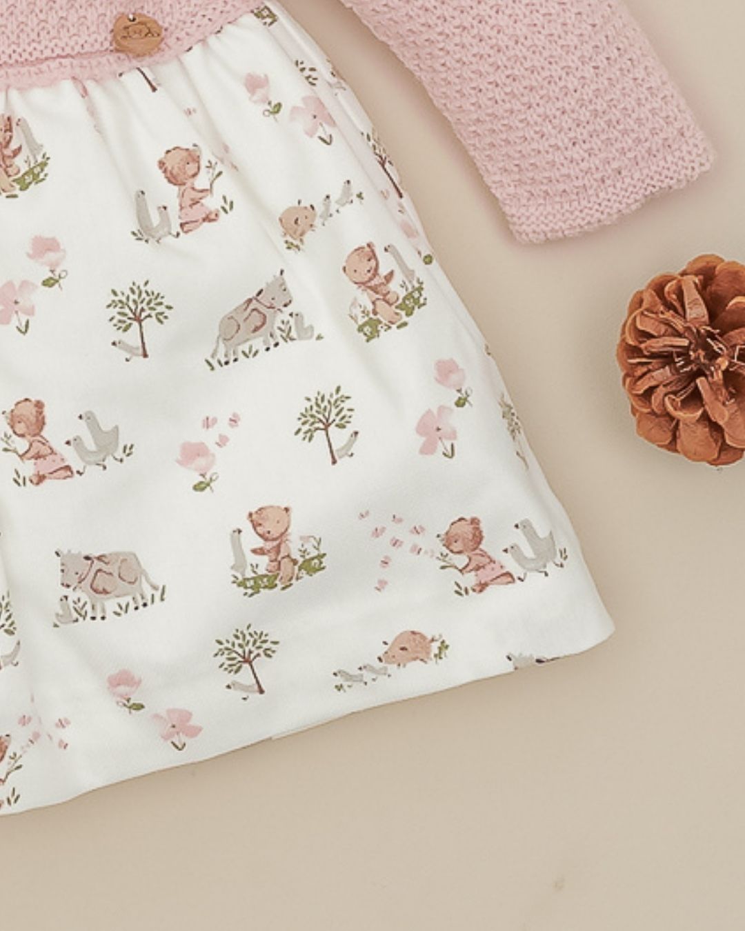 Vestido Con Braguita Teddy Rosa Empolvado 🧸 Ositos Tiny Bear - Pangasa Baby