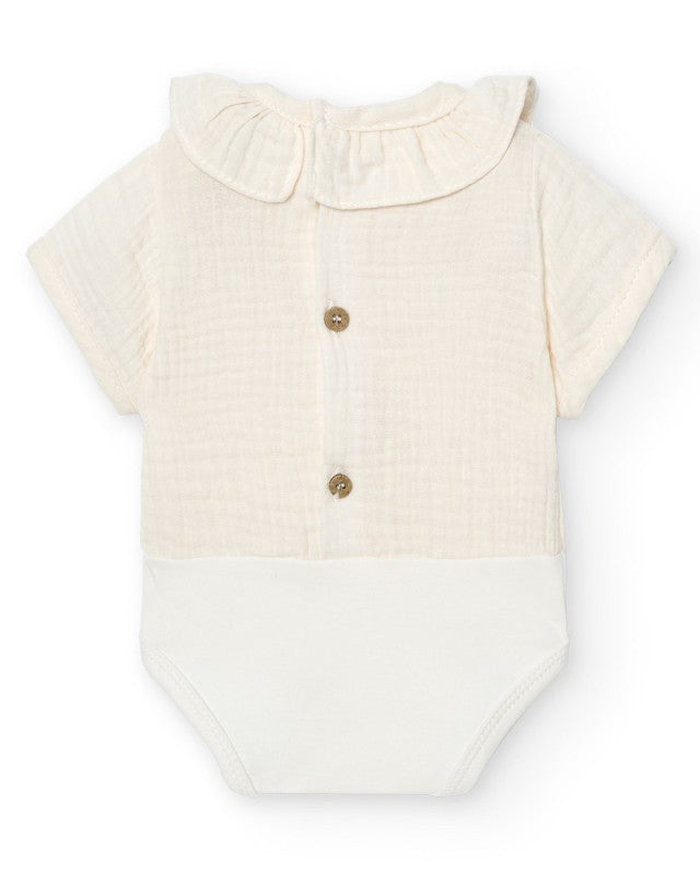 Body Manga Corta Volante Bambula Beige - Babidu