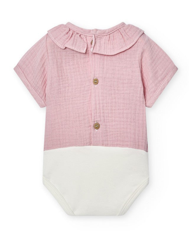 Body Manga Corta Cuello Volante Bambula Rosa Maquillaje - Babidu