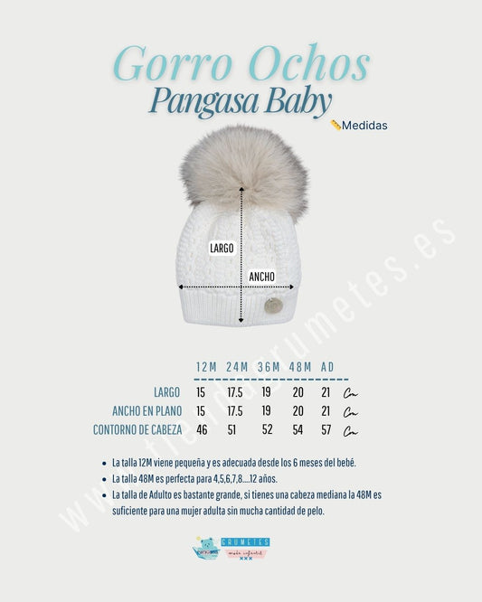 guia de tallas y medidas pangasa baby gorro ochos bebe