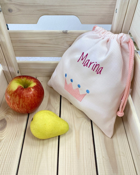 Bolsa Merienda Tela Piqué Corona Rosa - Tutete