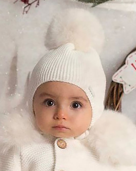 Gorro Pompón Pelo Natural Sintético Marfil - Pangasa Baby