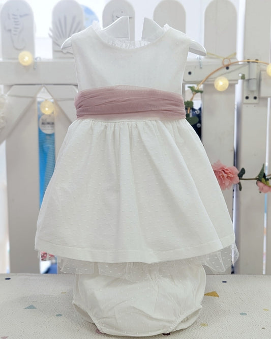 Vestido Bebe con Cinturon Tul Rosa Empolvado - Coco Acqua