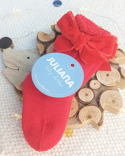 Calcetin Lazo Terciopelo Rojo - Juliana
