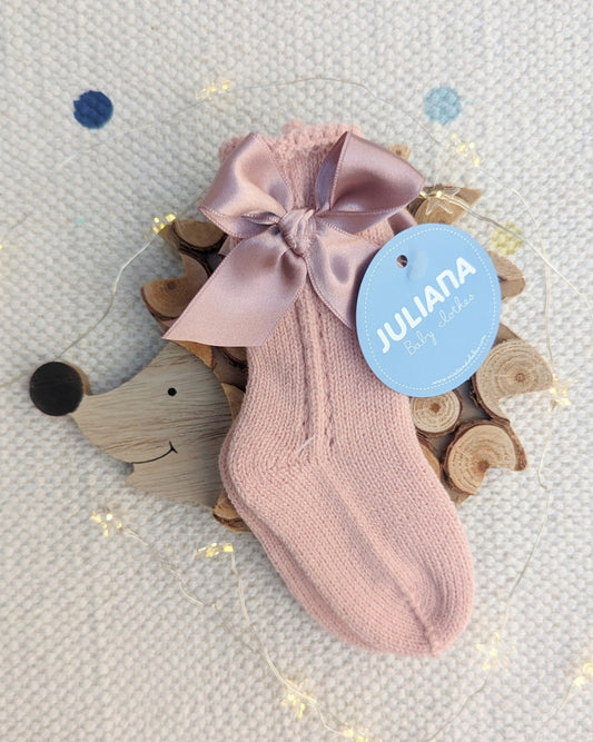 Calcetín Calado Lazo Rosa Empolvado - Colección Magia Juliana
