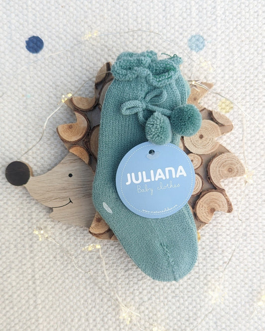 Calcetin Pompones Verde Hoja - Juliana