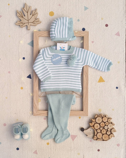 Conj. Polaina Pompones Verde Agua- Juliana