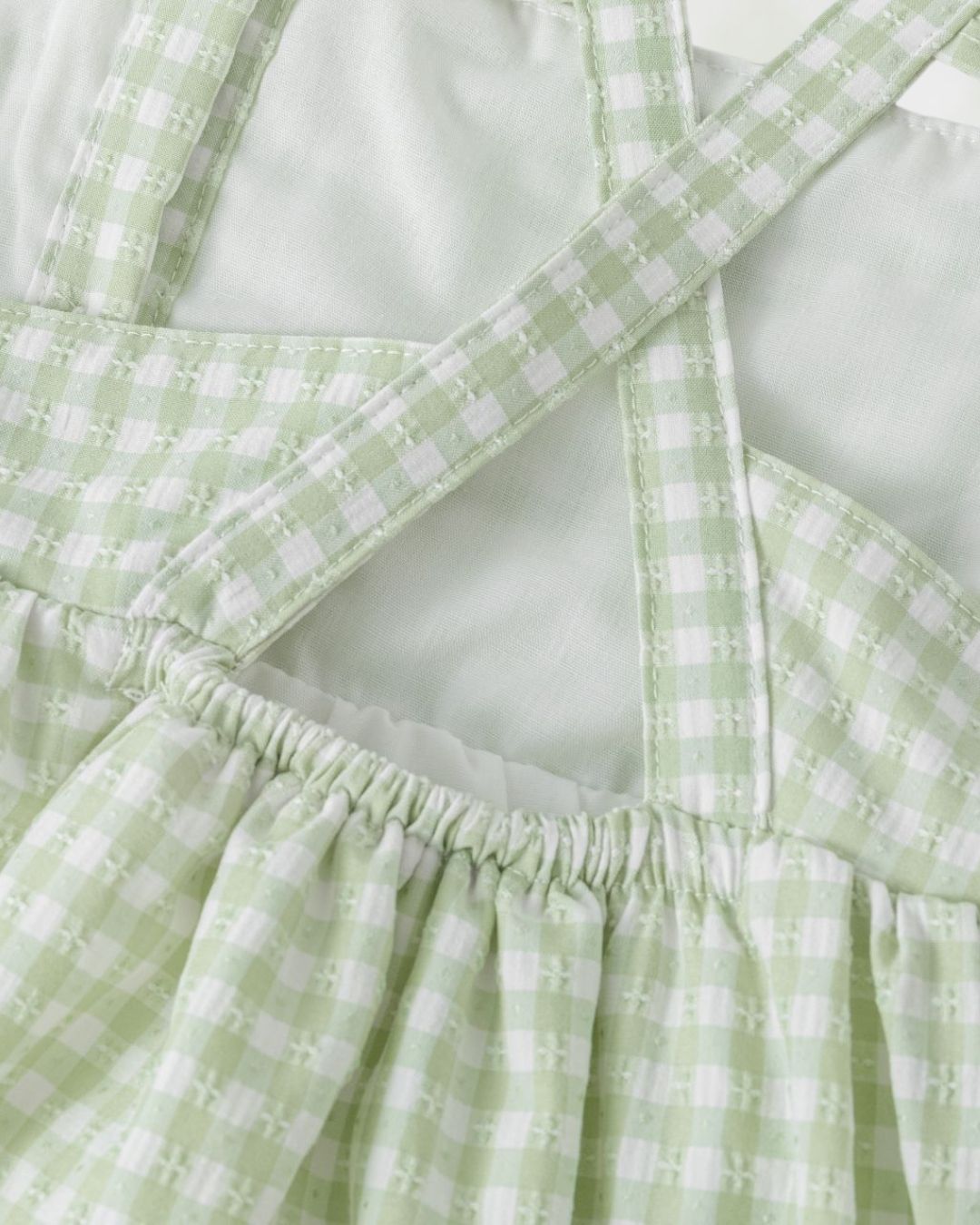 Vestido Niña Espalda Cruzada Vichy Verde