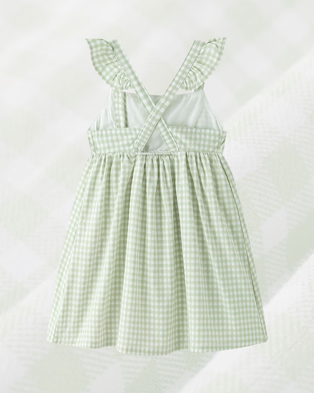 Vestido Niña Espalda Cruzada Vichy Verde