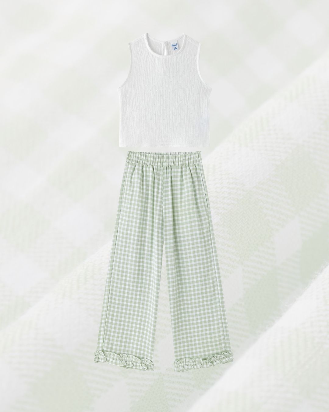 Conjunto Niña Blusa y Pantalón Largo Vichy Verde