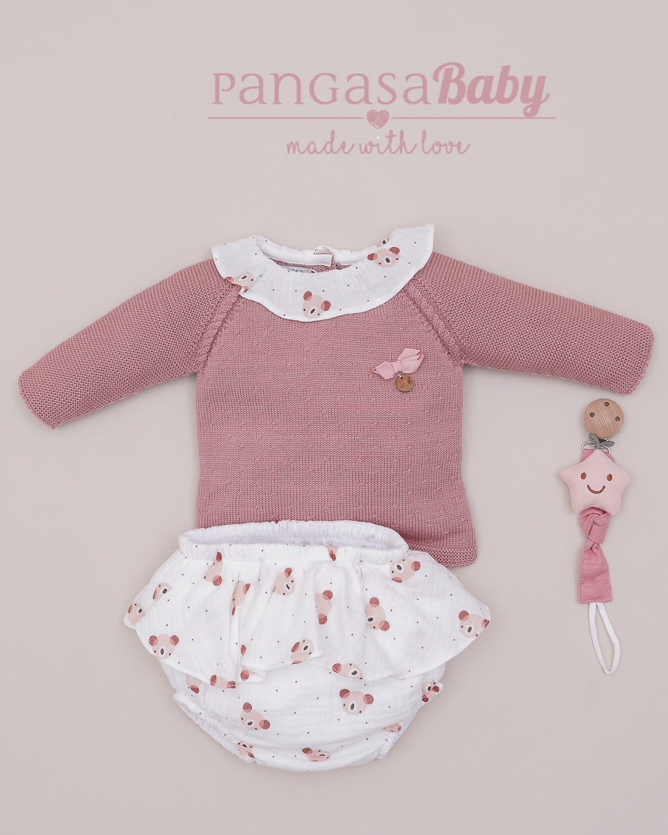 Conjunto Braguita Osito Boble Rosé - Pangasa Baby