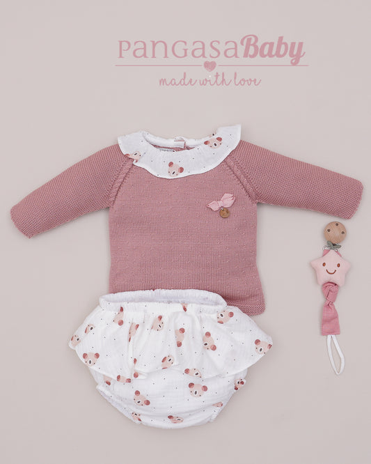 Conjunto Braguita Osito Boble Rosé - Pangasa Baby