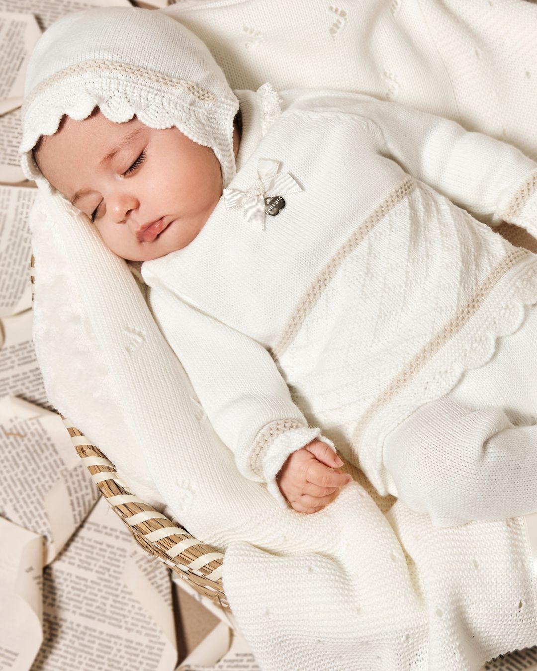 Conjunto Polaina Rombos Crudo y Crema - Colección Lienzo de Juliana