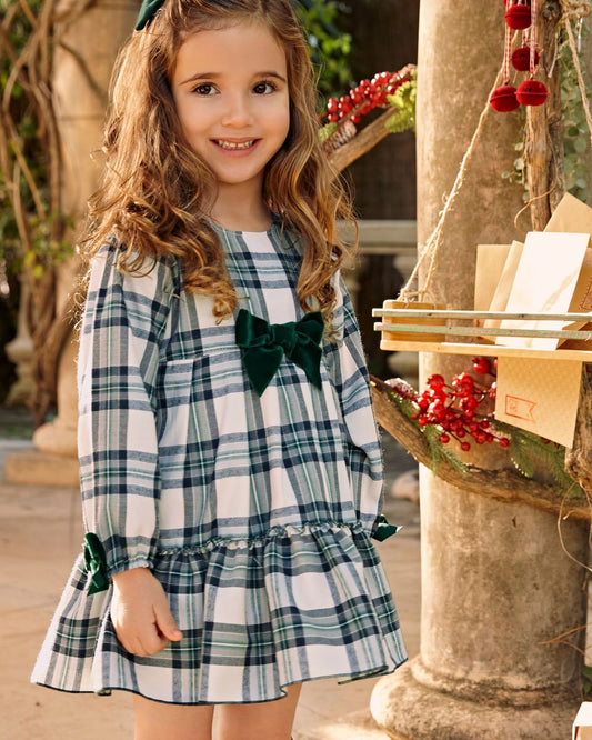 Vestido Cuadros Volante Verde Musgo - Colección Sinfonia de Juliana