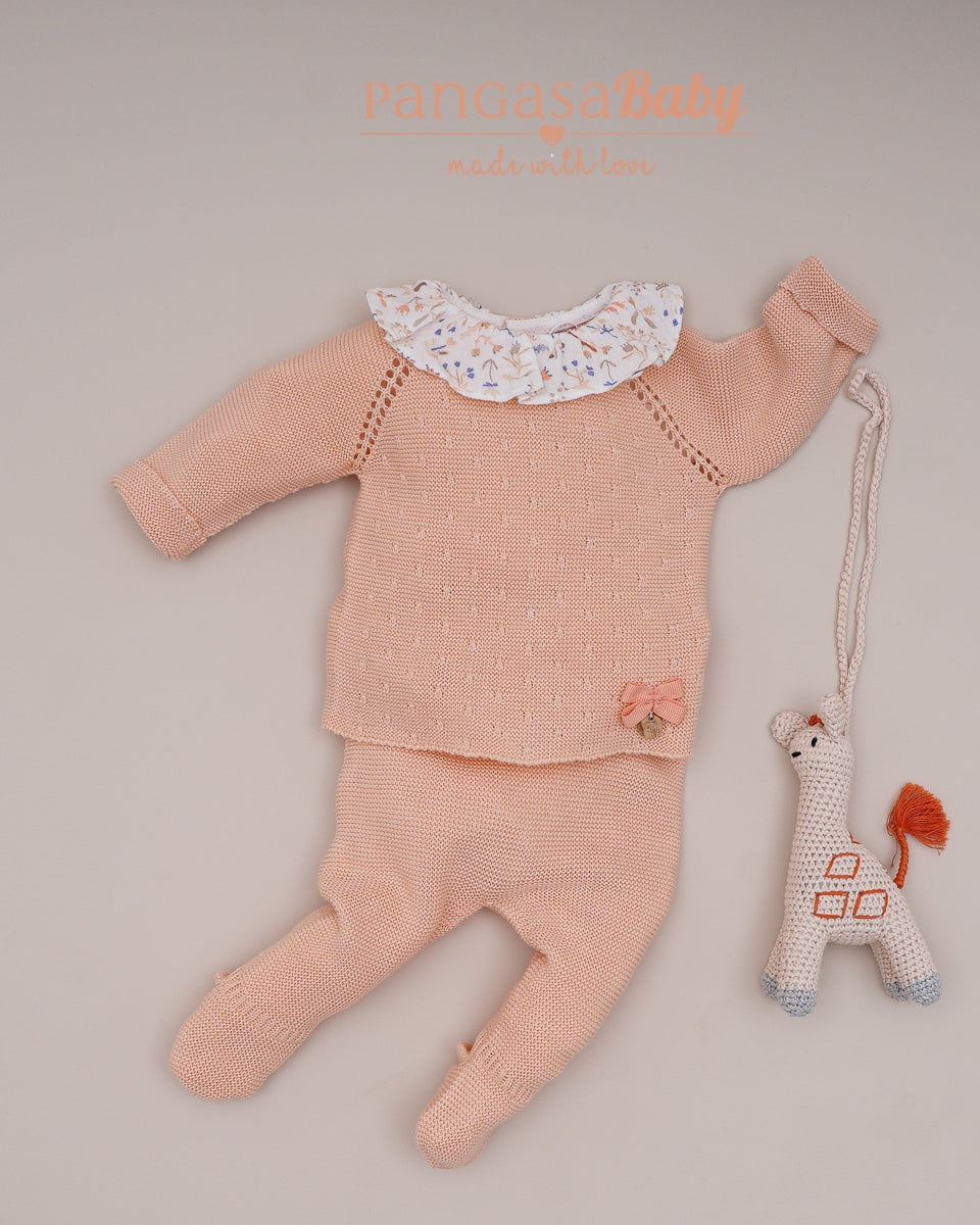 Primera Puesta Puesta Cuello Volante Melocotón Familia Honey Peach - Pangasa Baby