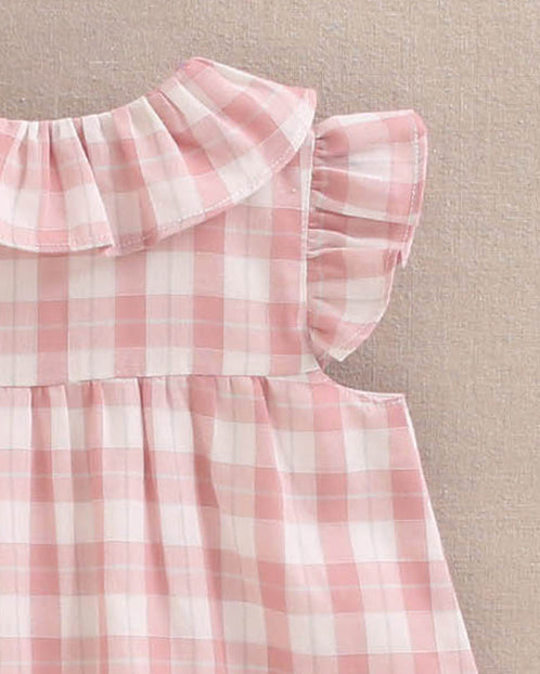 Vestido Bebé Cuadro Vichy Rosa Bolsillos - Dadati