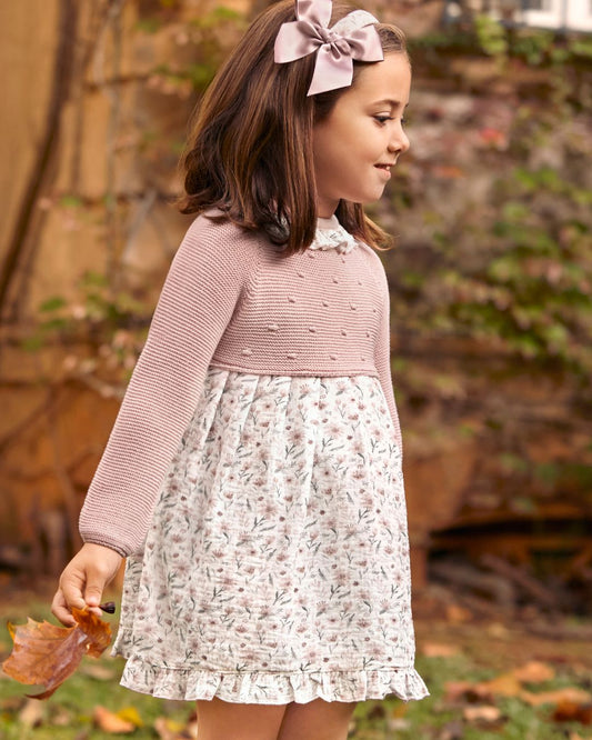 Vestido Bodoques Flores Rosa Empolvado - Colección Arte de Juliana