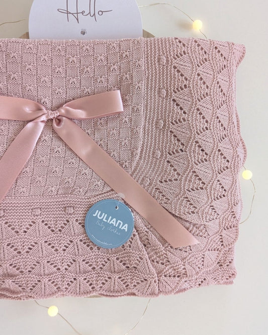 Chal Bebe Cuadritos Recogidas Rosa Empolvado - Juliana