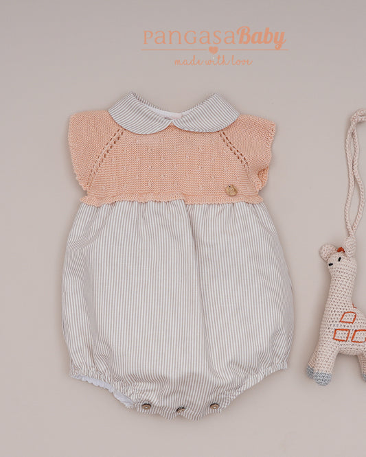Pelele Cuello Bebé Rayas Melocoton - Pangasa Baby