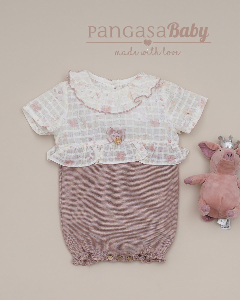 Pelele Punto Tela Rosa Vintage - Pangasa Baby