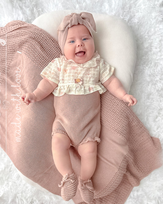 Pelele Punto Tela Rosa Vintage - Pangasa Baby