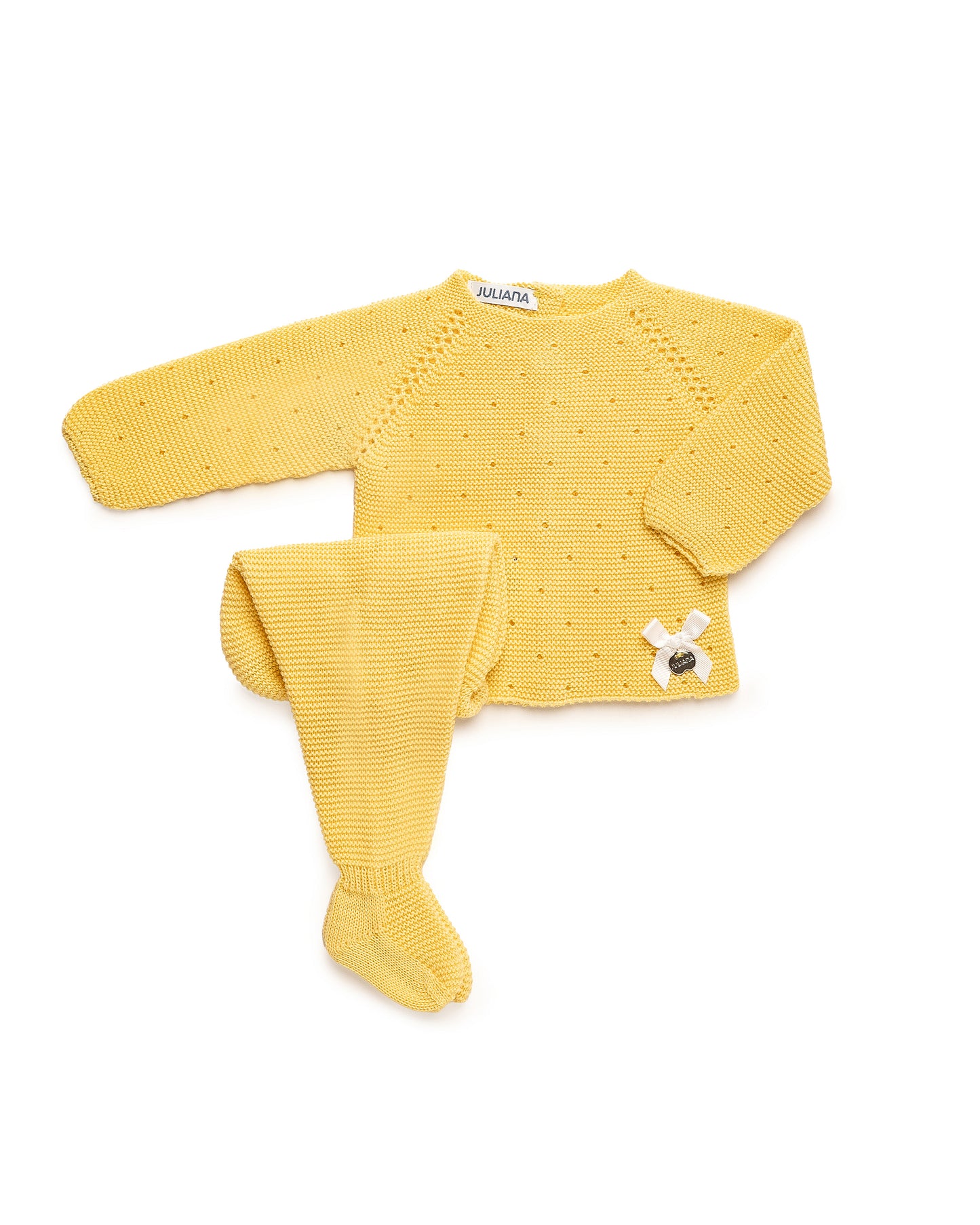 Conjunto Polaina Calado Lazo Amarillo - Colección Bora de Juliana