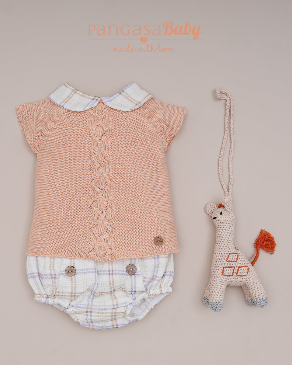 Conjunto Cuello Bebé Cuadros Ranita Melocotón Familia Honey Peach - Pangasa Baby