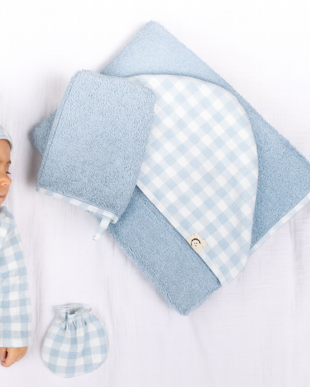 Capa Baño con Manopla Vichy Celeste - Calamaro