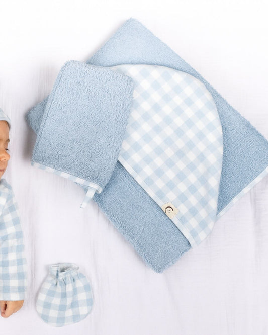 Capa Baño con Manopla Vichy Celeste - Calamaro