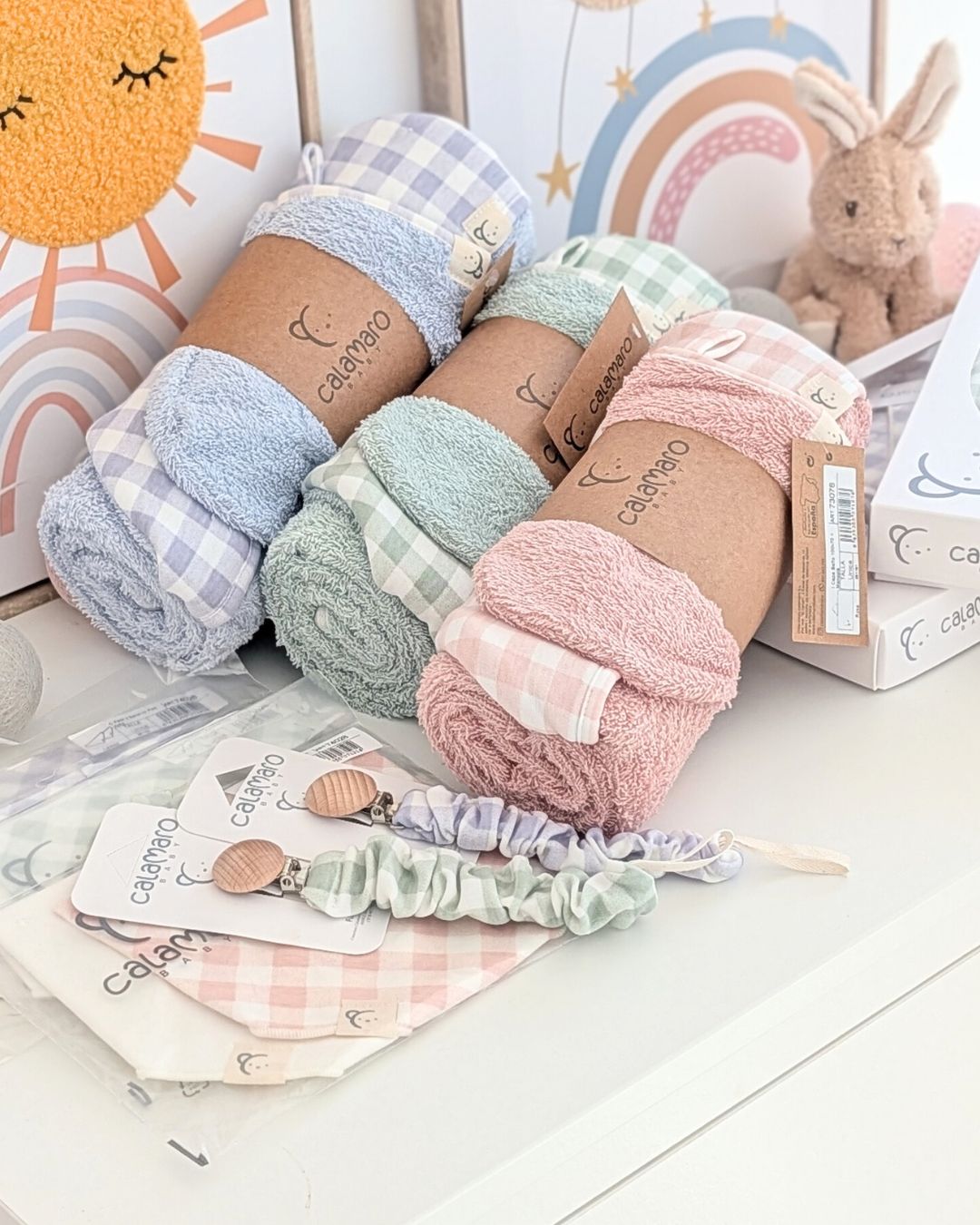 Capa Baño con Manopla Vichy Celeste - Calamaro