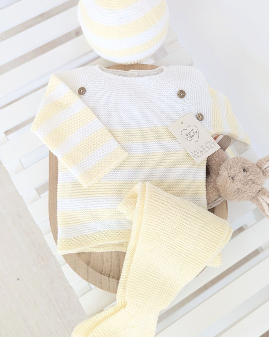 Conjunto Polaina Rayas Botones Amarillo 1103 - Primbaby
