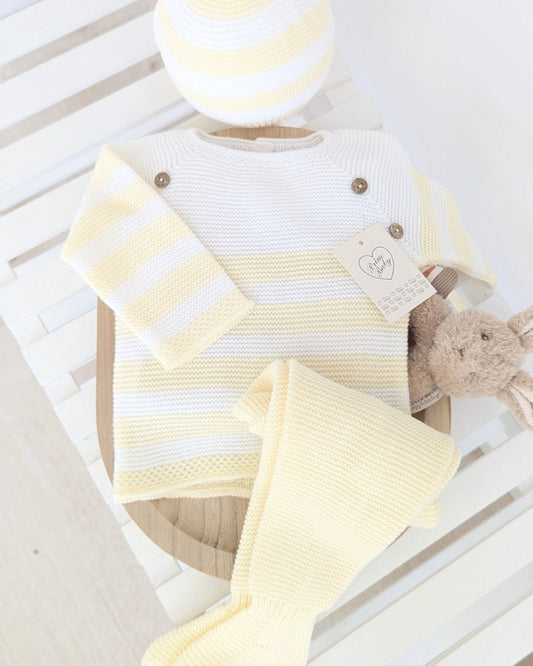 Conjunto Polaina Rayas Botones Amarillo 1103 - Primbaby