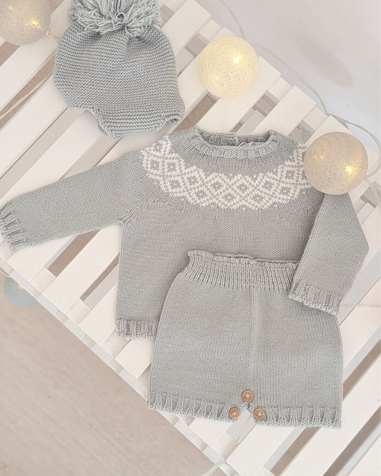 Conjunto Punto Con Gorro Verde Seda- Micolino